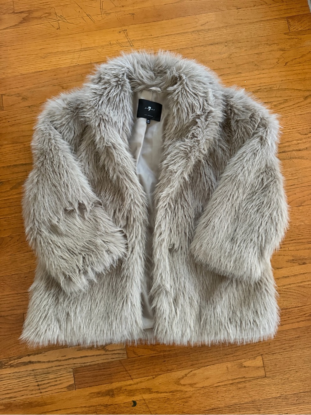 7 For All Mankind Taupe Chubby Faux Fur Coat